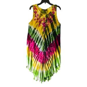 RIVIERA SUN Women's plus sz 2x Tie-Dye Embroidered Sleeveless Midi Dress/coverup
